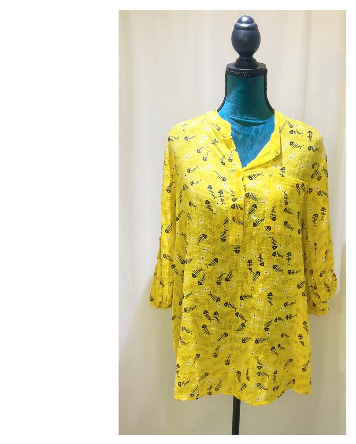 Chemise impression lin modèle Arrête de motif sardine 🐟