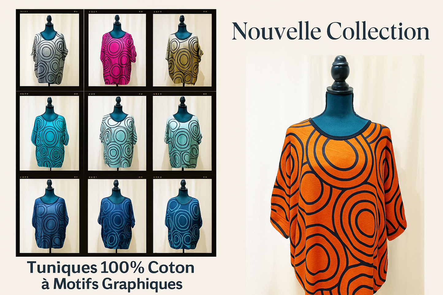 Tunique imprimée modèle Round impression Lin
