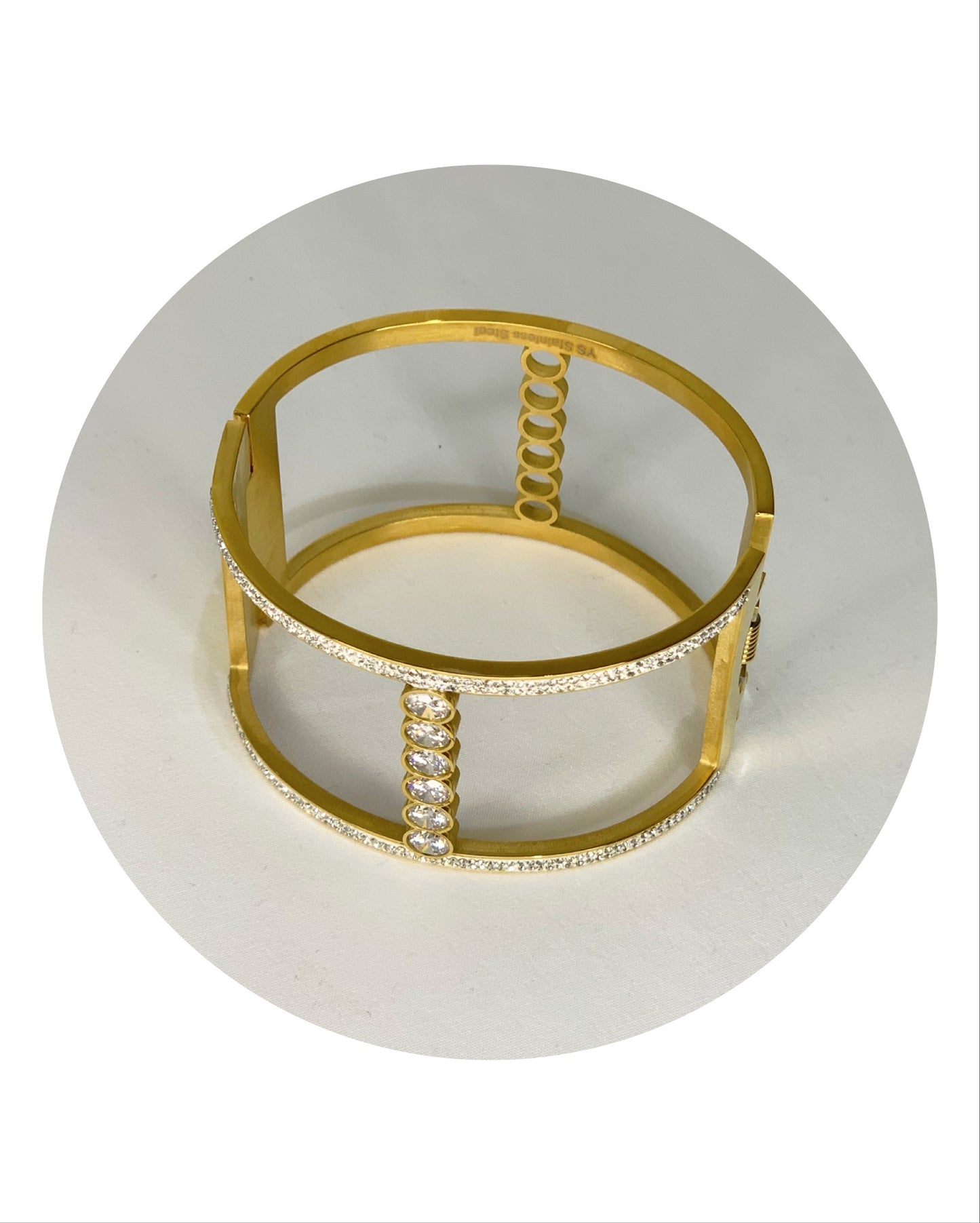 Manchette Acier Doré ou Argent avec Strass très Chic