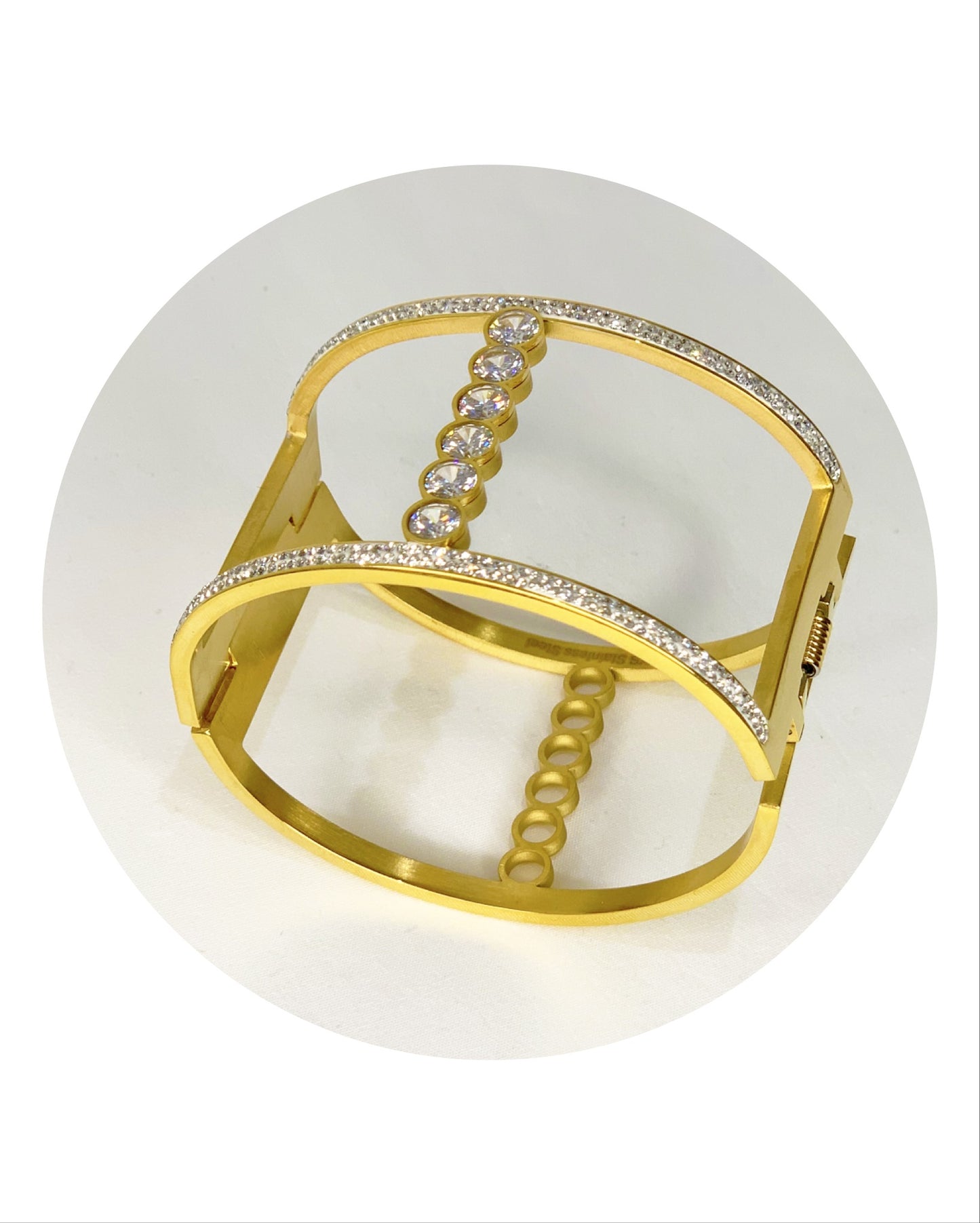 Manchette Acier Doré ou Argent avec Strass très Chic