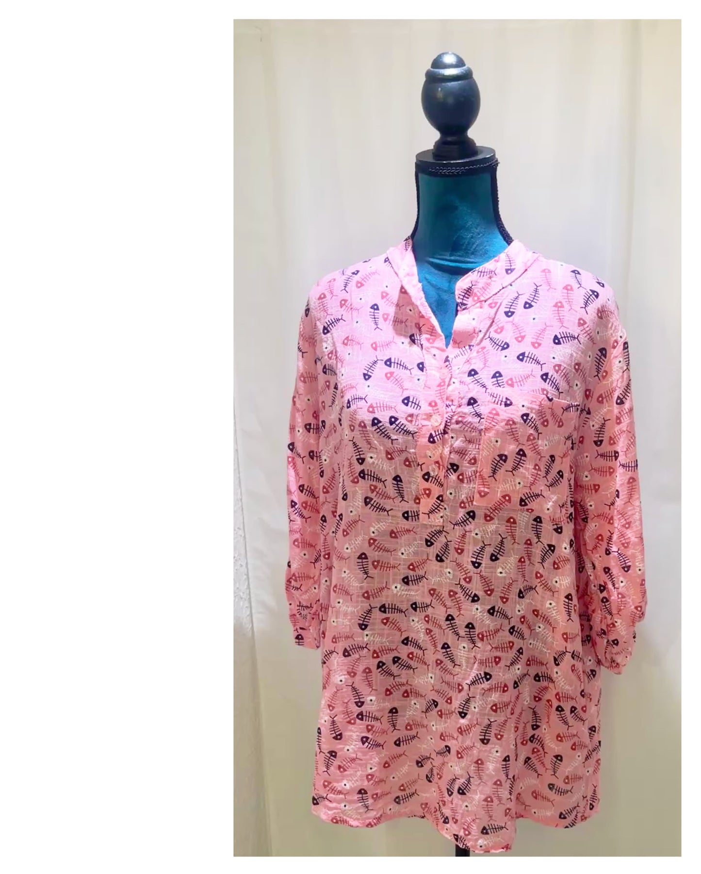 Chemise impression lin modèle Arrête de motif sardine 🐟