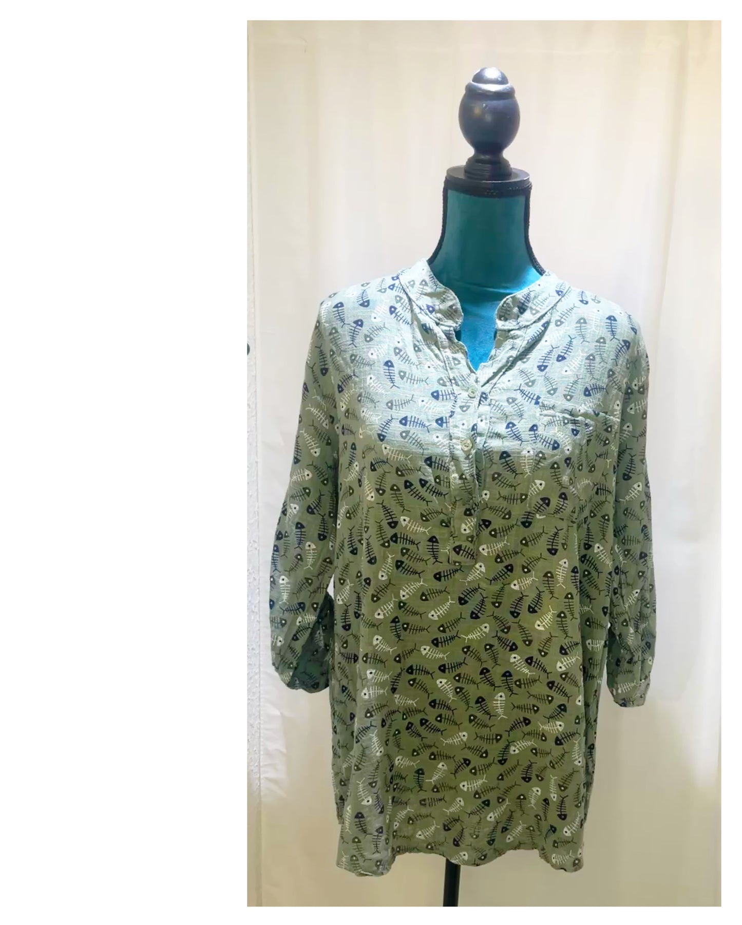 Chemise impression lin modèle Arrête de motif sardine 🐟