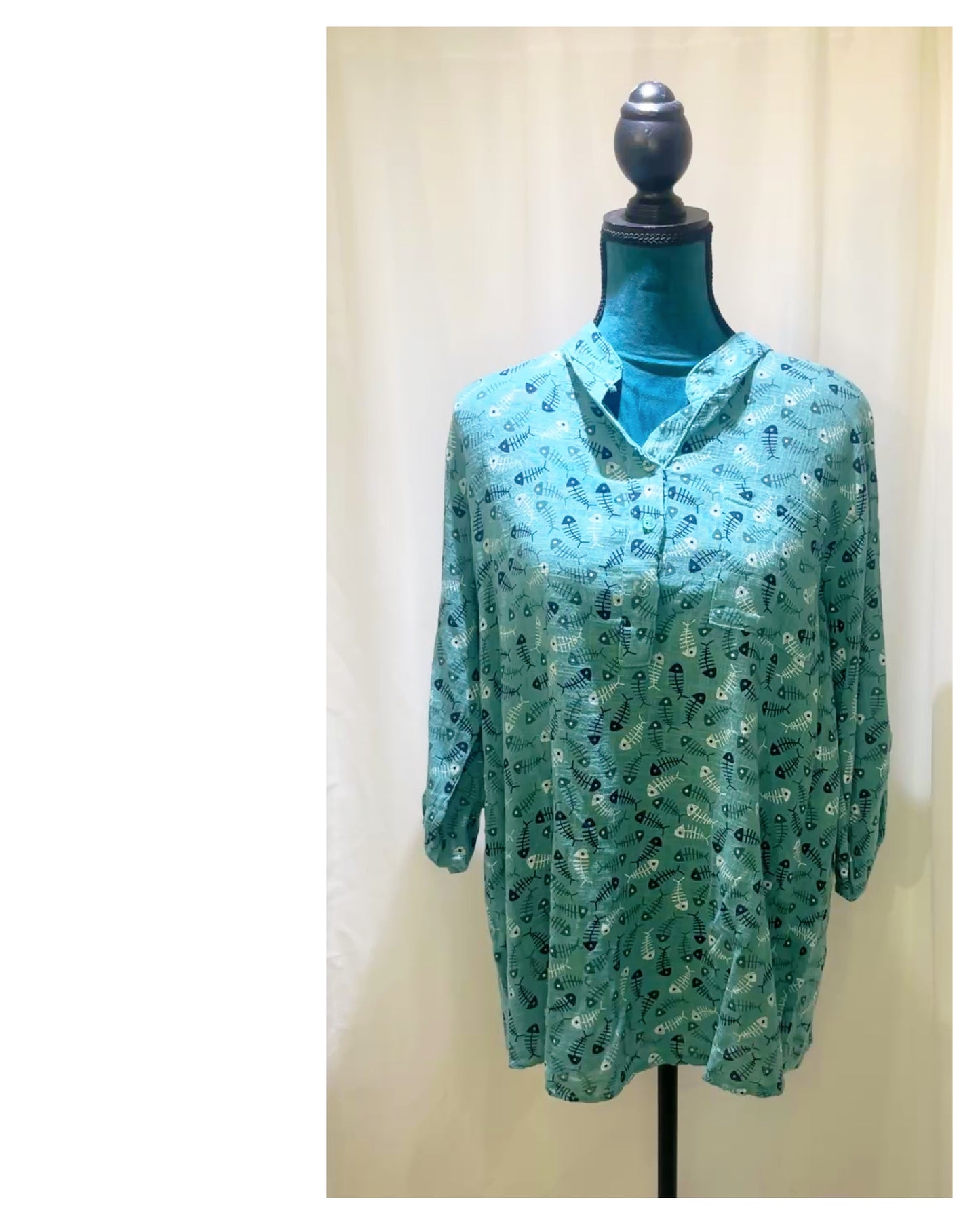 Chemise impression lin modèle Arrête de motif sardine 🐟